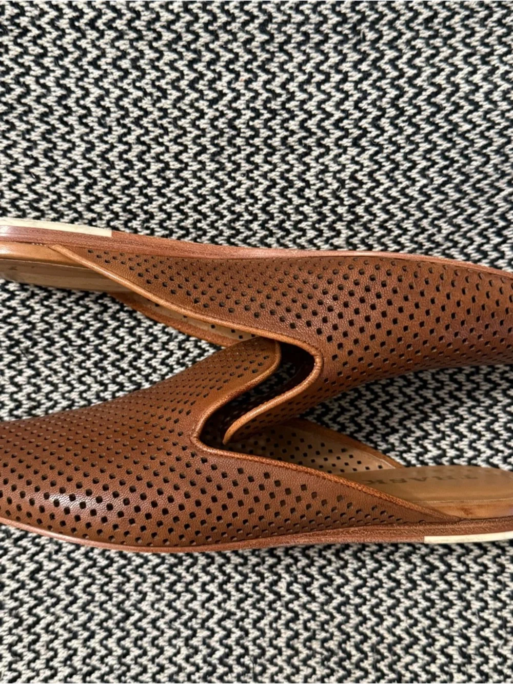 Trask Ashley Perforated Leather Slip-On Mules in Cognac/Brown - Picture 4 of 6
